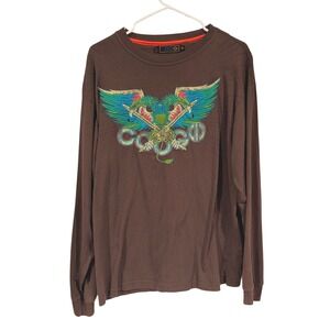 COOGI XL‎ Brown Long Sleeve Graphic T-Shirt Dragon Sword Embroidered Menswear